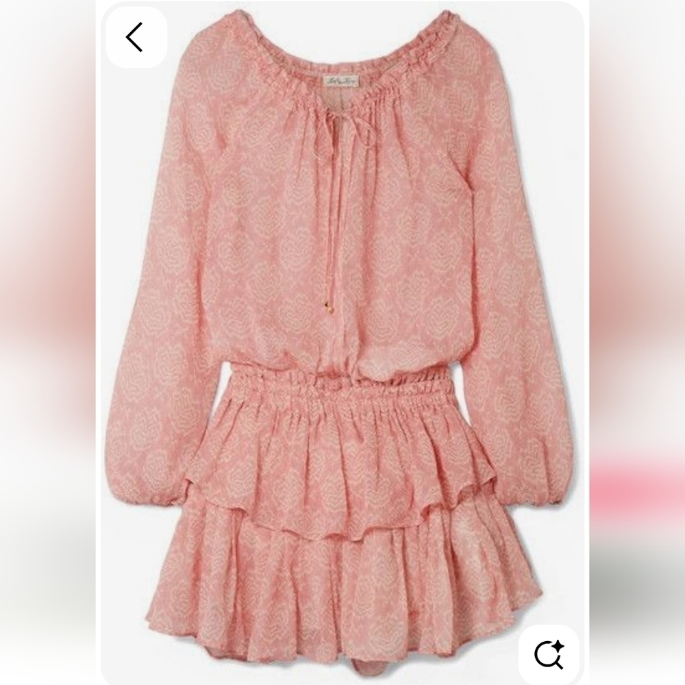 LoveShackFancy Silk Ruffled Printed Georgette Antique Rose Mini Dress NWOT
